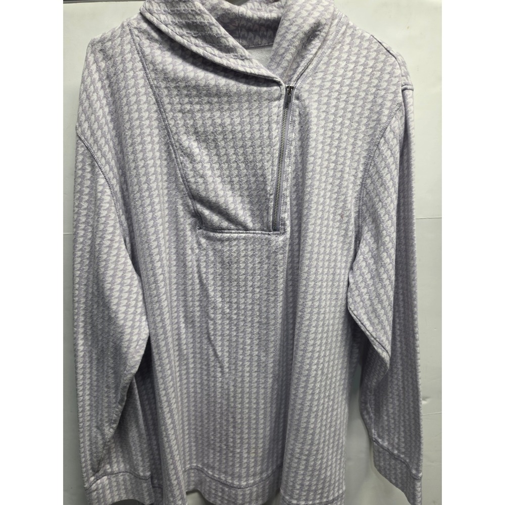 Croft & Barrow Womens 2X Lavender Houndstooth Asymmetrical Quarter Zip Pullover
